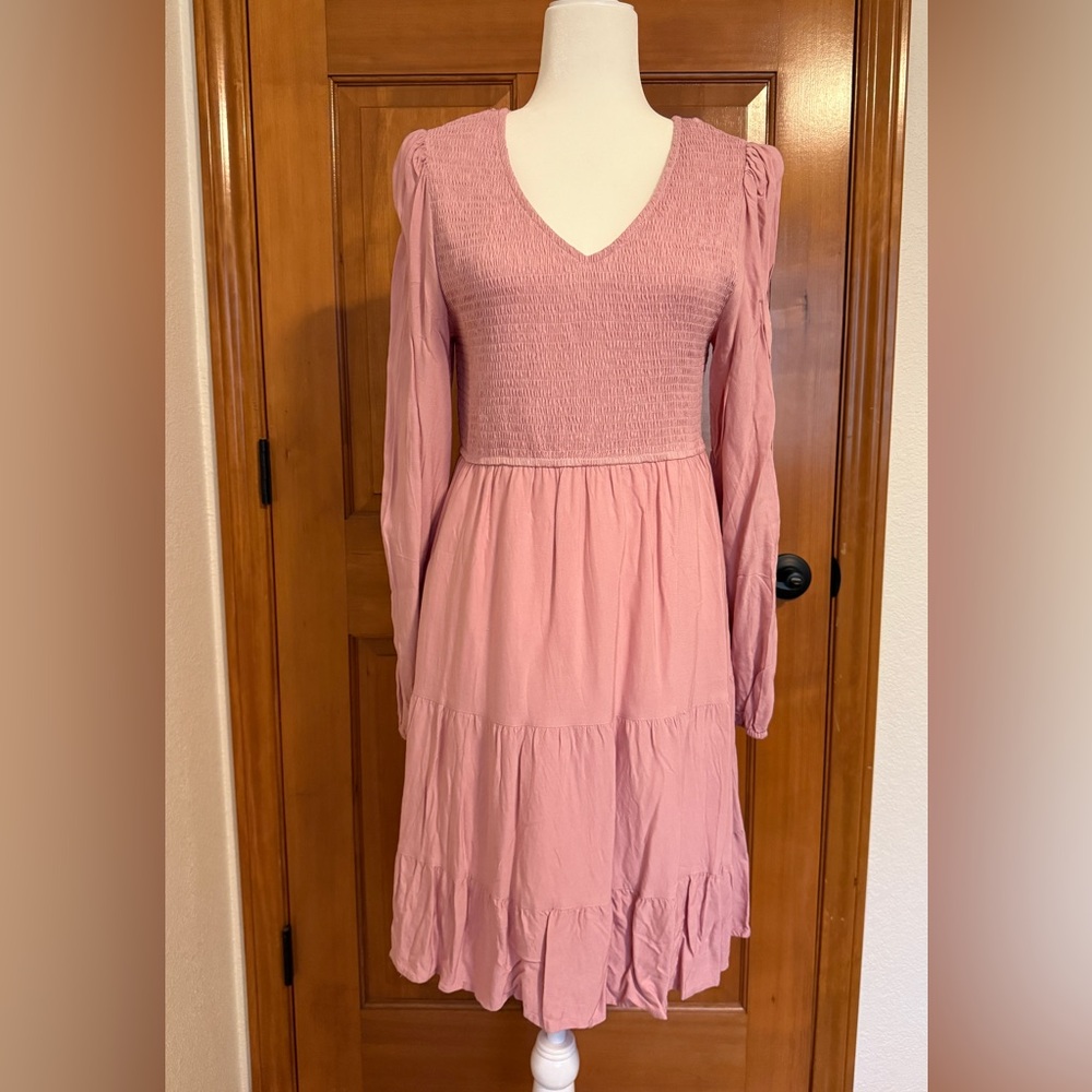 Chic Long Sleeve Pink Dress